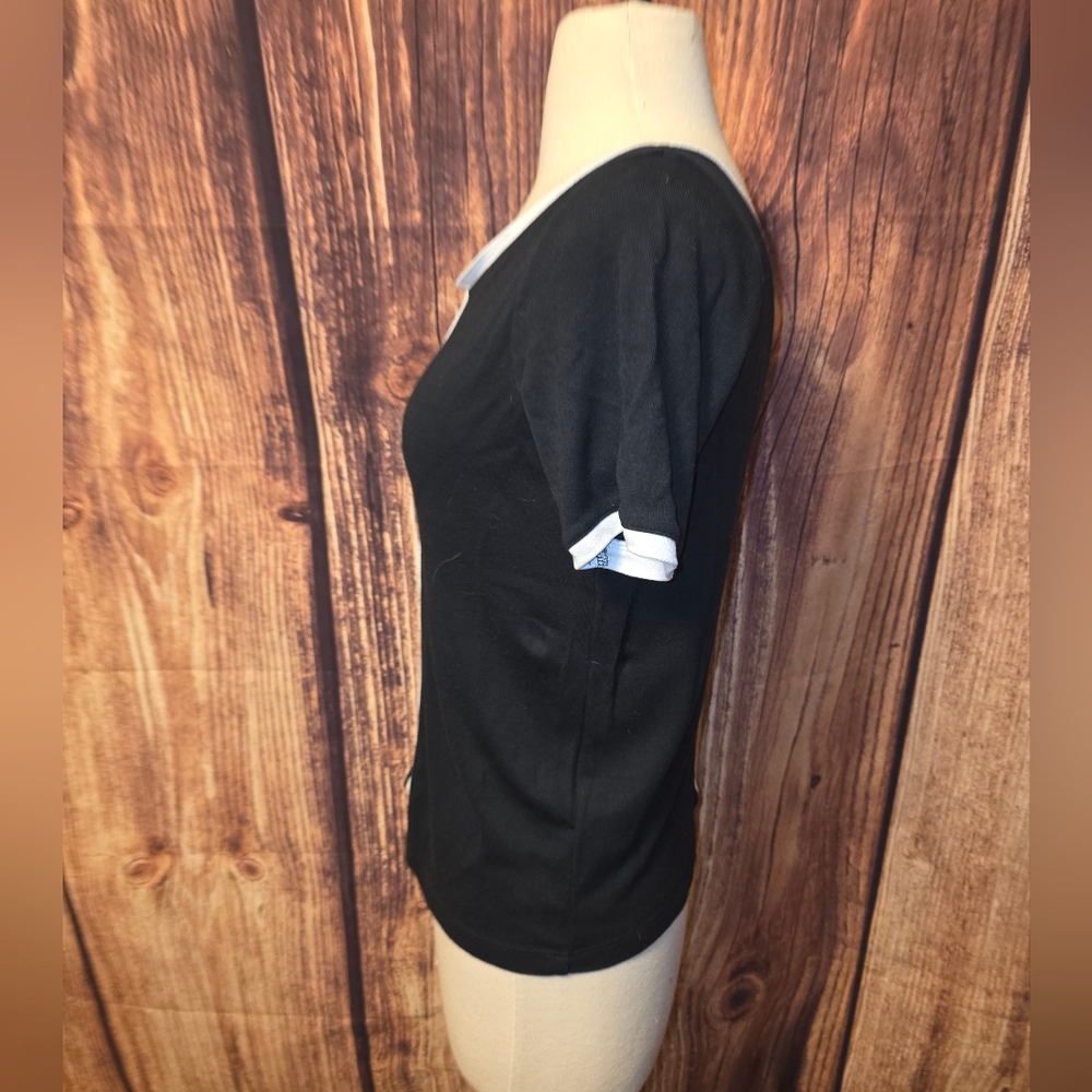 Anthropologie Maeve V Back Tee Size XS Black/White - Picture 3 of 9